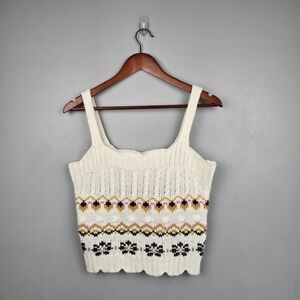 BLU PEPPER COZY LIFE Knit Sweater Cropped Tank Top Cream Multicolor Women Size M